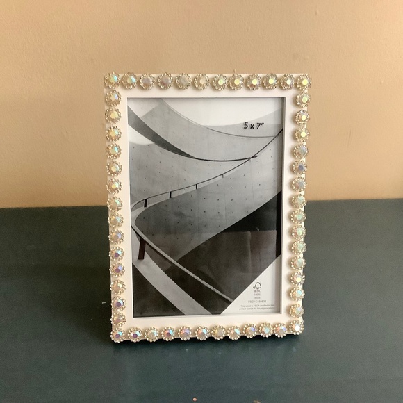 5x7 vintage Aurora borealis rhinestone button picture frame - Picture 1 of 5